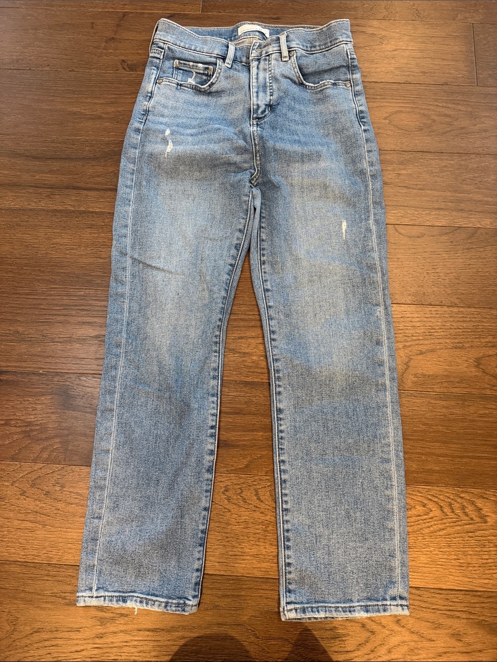 LOFT High Waist Straight Jeans Light Wash Distressed Denim Size 27 4 - C61-138